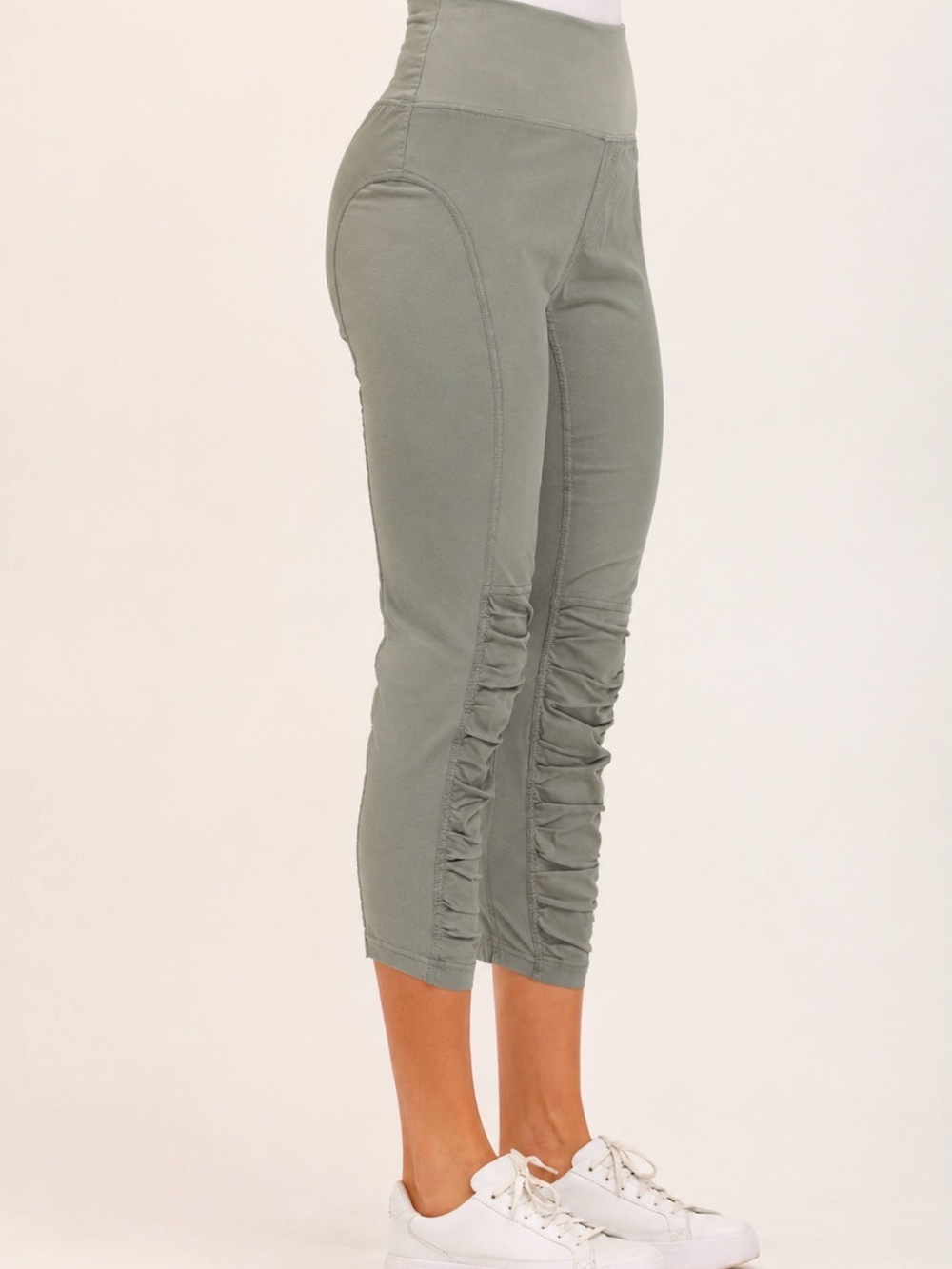 Wearables XCVI High Rise Jetter Crop Ruched Leggings Pant M Olive Cotton Stretch
